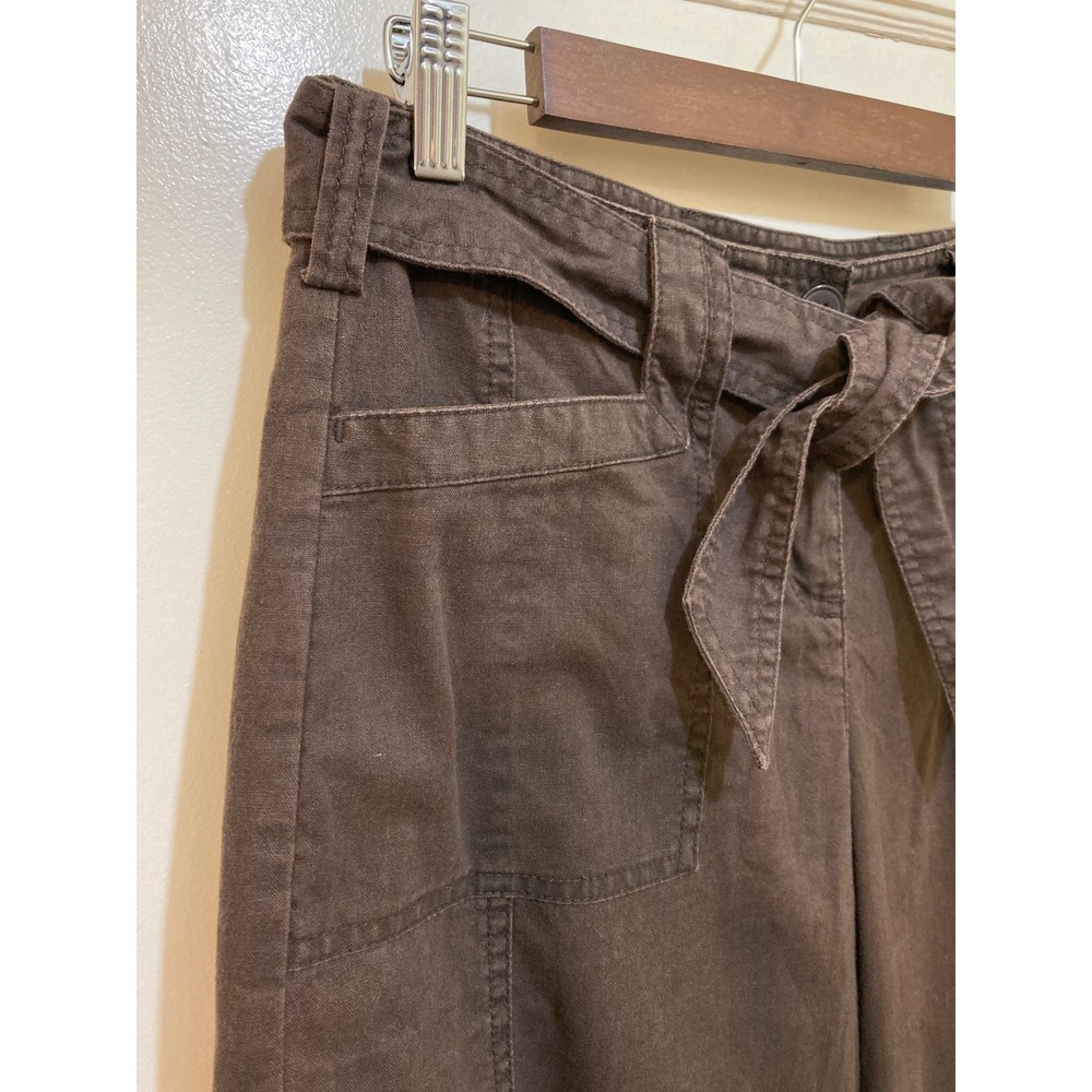 Ann Taylor LOFT Marisa Brown Linen Blend Wide Leg Crop Pants Tie Waist Size 8 - Picture 2 of 9